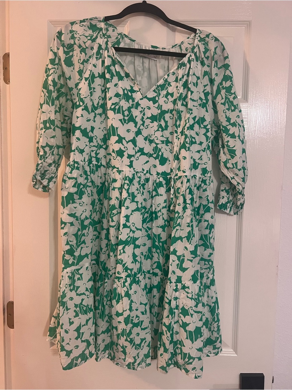 Sonoma Green and White Floral Tiered Dress